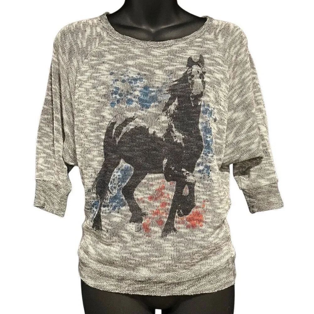 Mudd Gray Red Blue Black Horse Pullover Knit Sweater Girl’s 10-12